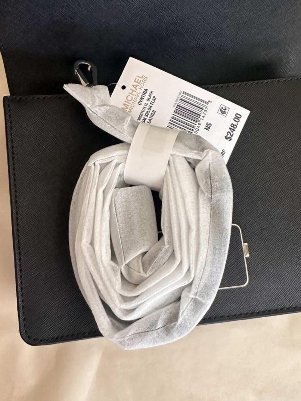 NWT Michael Kors Cynthia Shoulder Bag Black Flap Leather Extra Strap $248 Classi - Picture 7 of 10